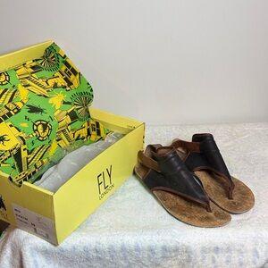 Fly London Miya Black and Tan Women's Sandals